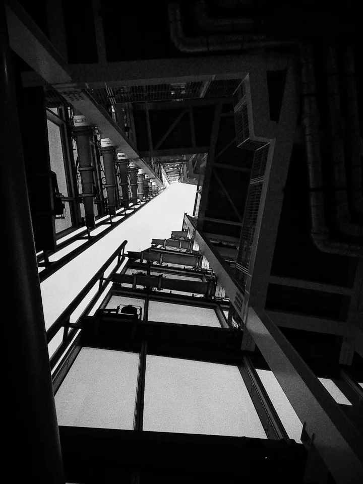 Looking up through layers of structure.